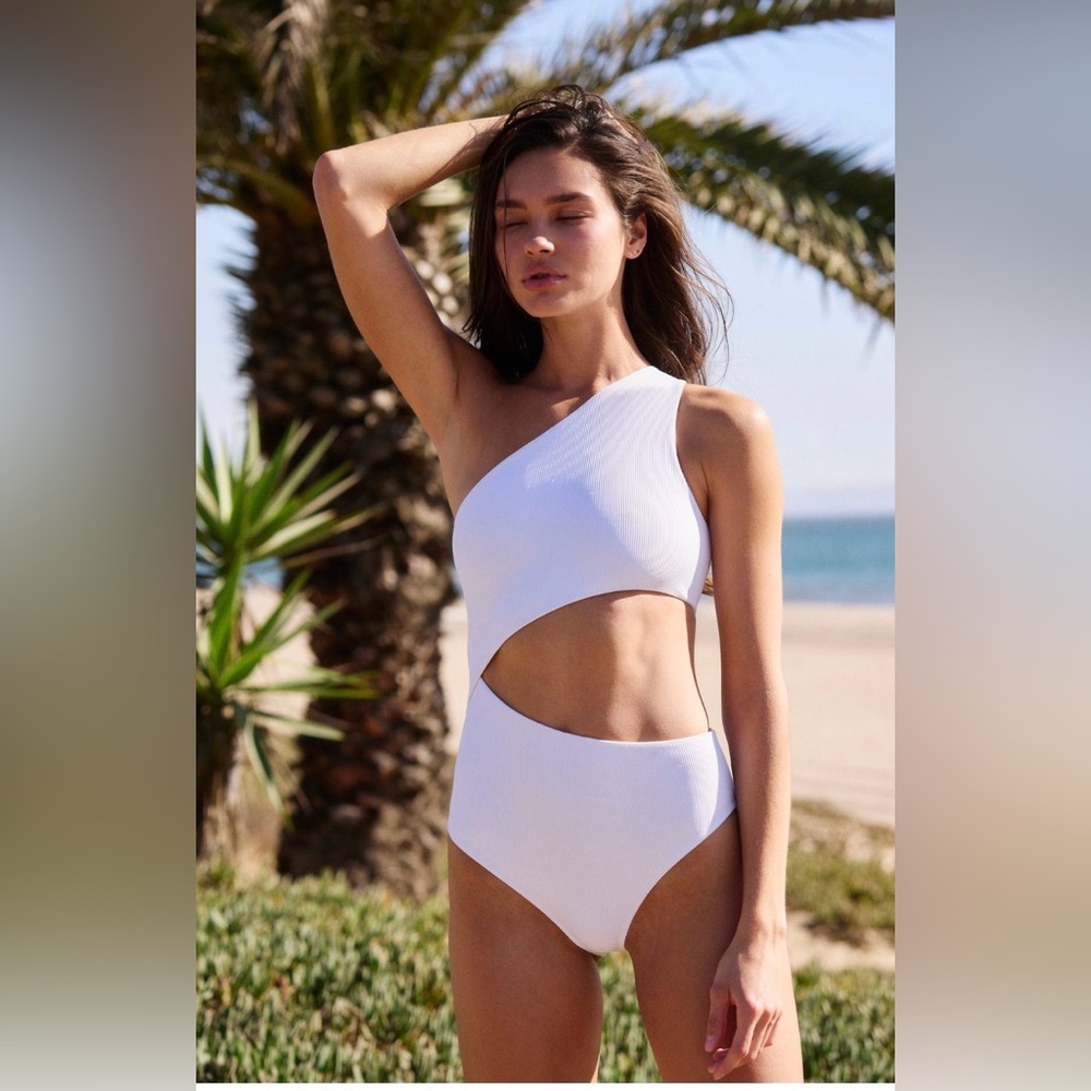 Beach Riot White One-Shoulder Cutout One-Piece Swimsuit
